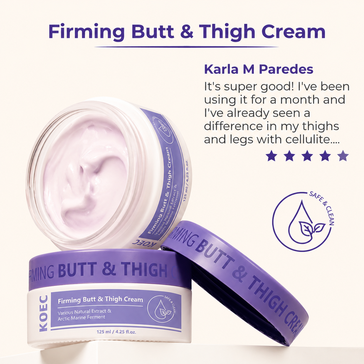 KOEC Firming Butt & Thigh Cream — Advanced Cellulite Reduction & Skin Tightening Formula with Arctic Marine Ferment